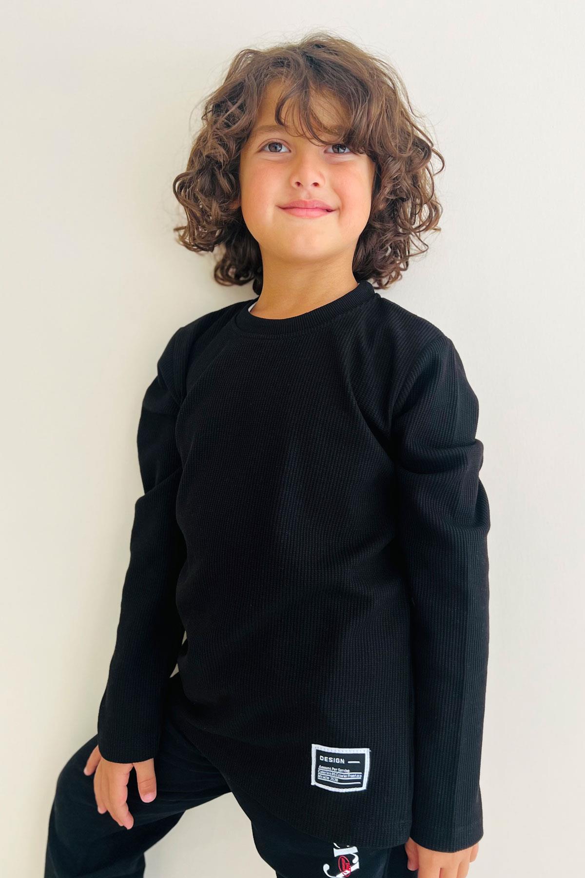 Breeze Erkek Çocuk Uzun Kollu Tişört Armalı Siyah (8-12 Yaş)