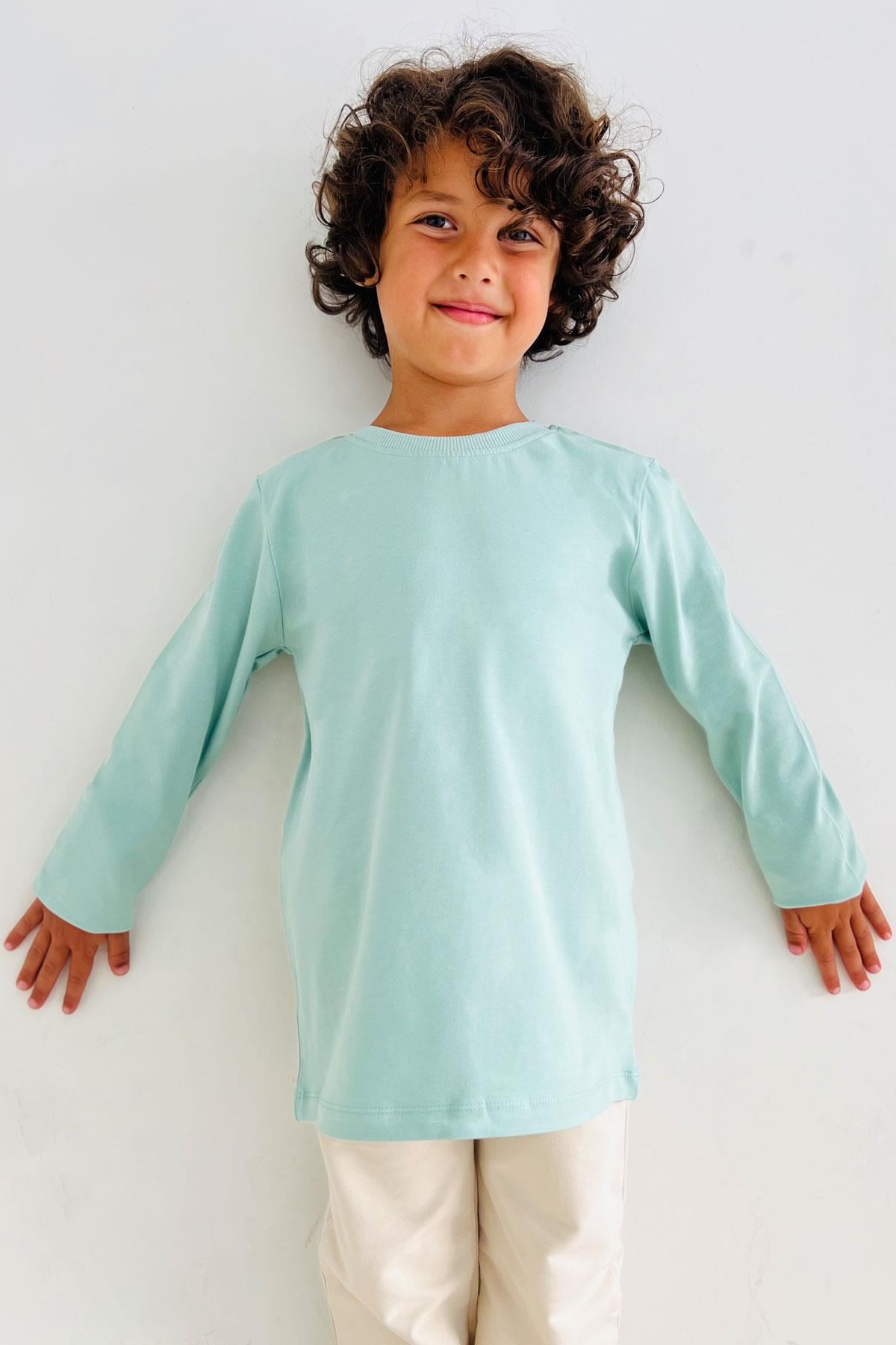 Breeze Erkek Çocuk Uzun Kollu Tişört Basic Mint Yeşili (5-14 Yaş)