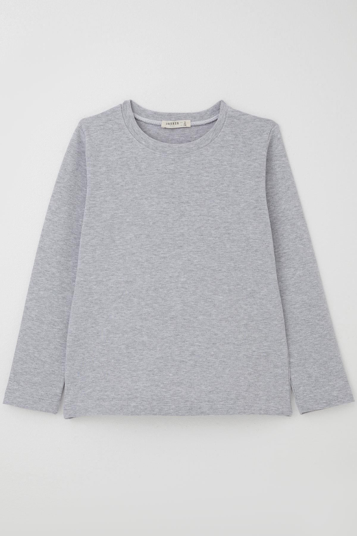 Breeze Erkek Çocuk Uzun Kollu Tişört Basic Açık Gri Melanj (9-12 Yaş)