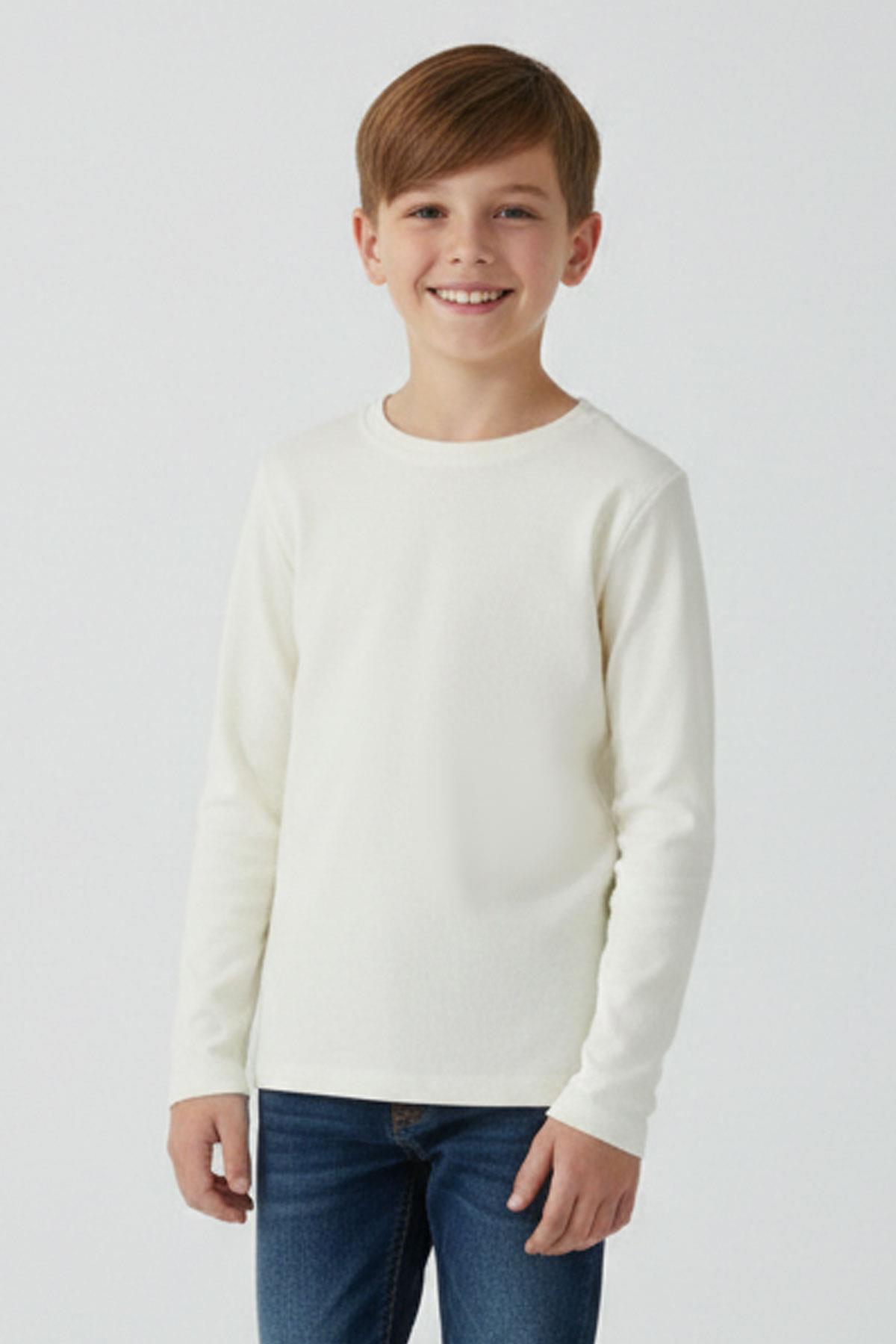 Breeze Erkek Çocuk Uzun Kollu Tişört Basic Krem (9-14 Yaş)