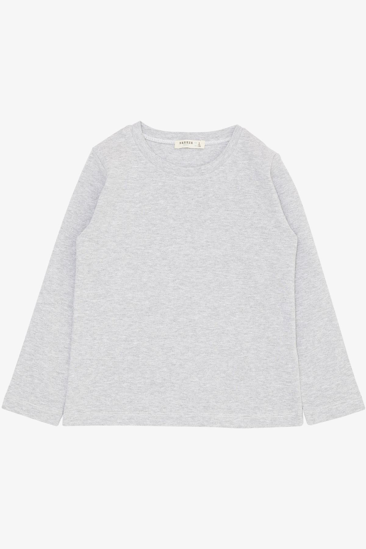 Breeze Erkek Çocuk Uzun Kollu Tişört Basic Açık Gri Melanj (4-8 Yaş)