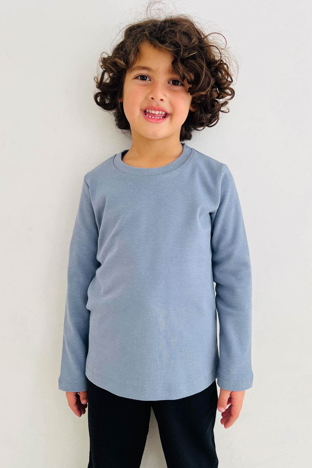 Breeze Erkek Çocuk Uzun Kollu Tişört Basic Buz Mavisi (6-8 Yaş)