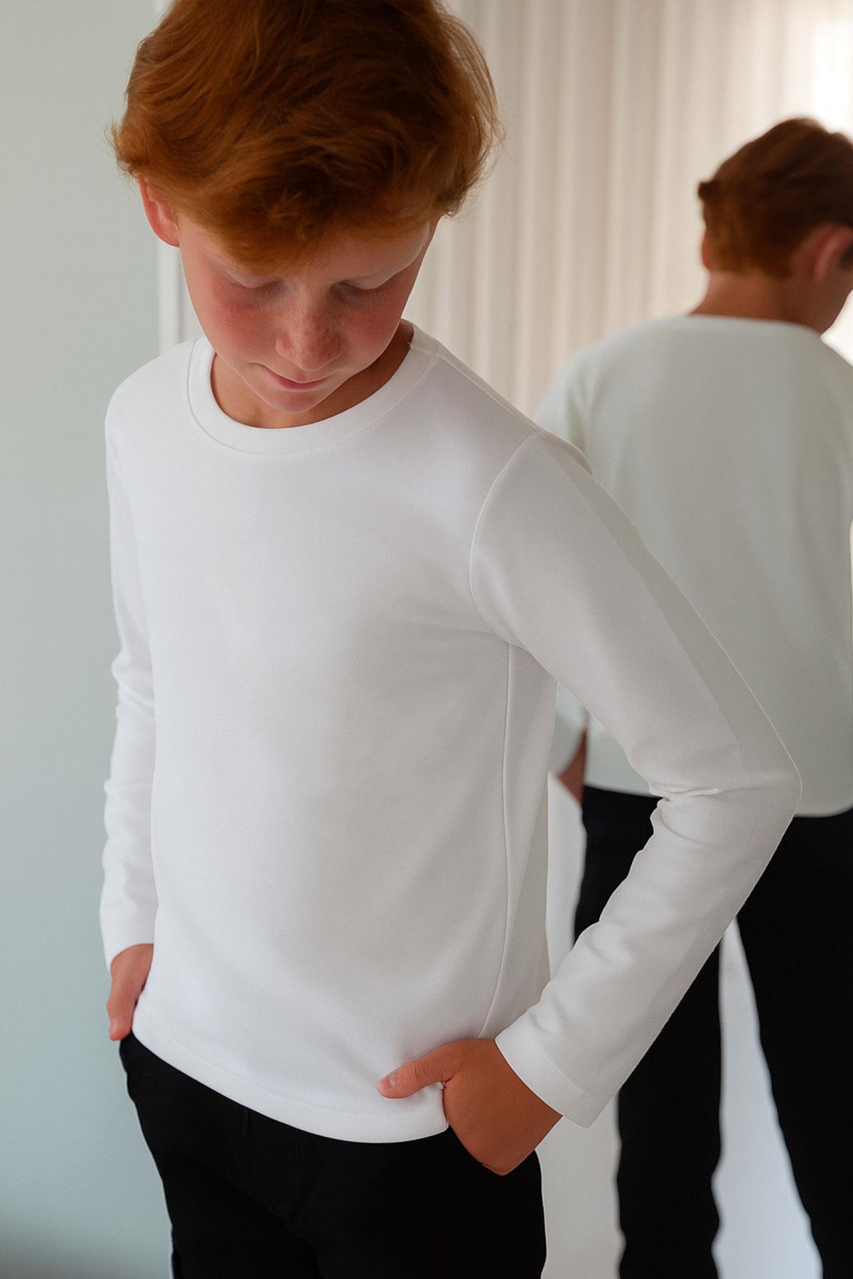 Breeze Erkek Çocuk Uzun Kollu Tişört Basic Krem (5-12 Yaş)