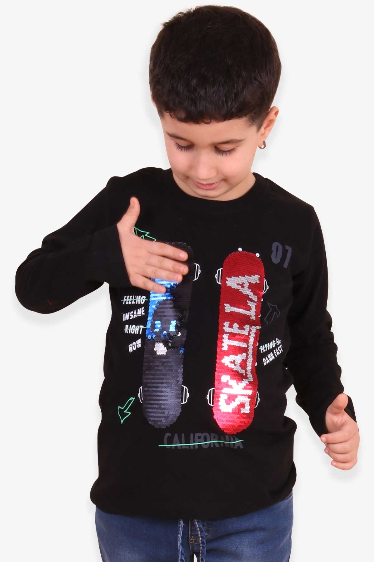 Breeze Erkek Çocuk Uzun Kollu Tişört Pulları Hareketli Siyah (6 Yaş)