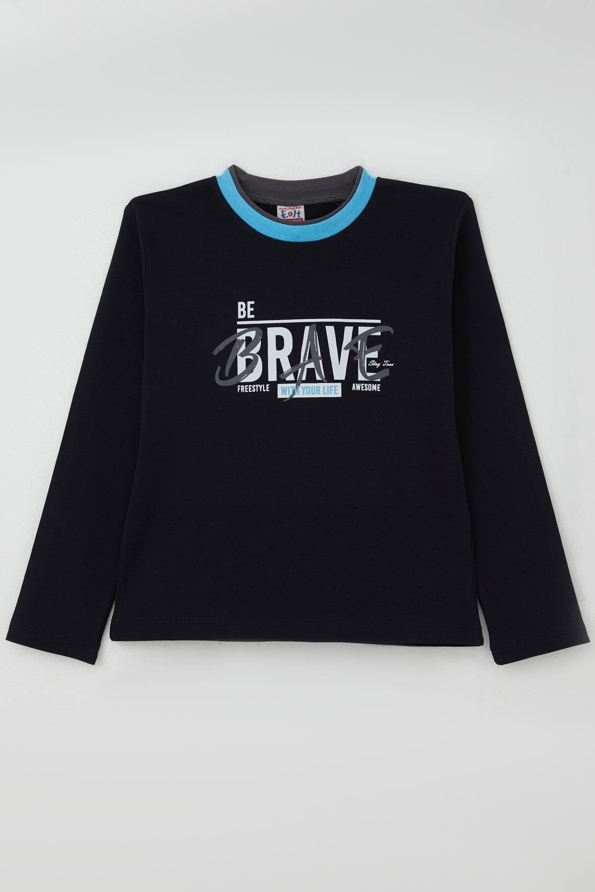 Breeze Erkek Çocuk Uzun Kollu Tişört Yazı Baskılı Lacivert (5-9 Yaş)
