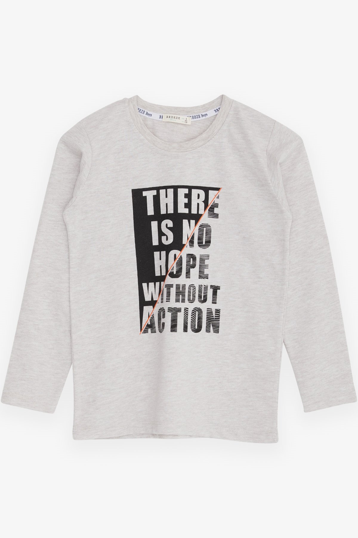 Breeze Erkek Çocuk Uzun Kollu Tişört Yazı Baskılı Bej Melanj (6-12 Yaş)