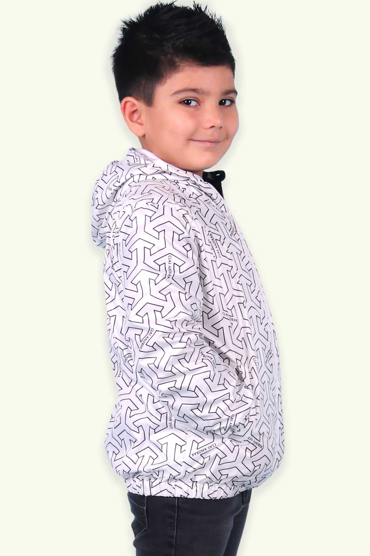 Breeze Erkek Çocuk Yağmurluk Desenli Beyaz (1-12 Yaş)