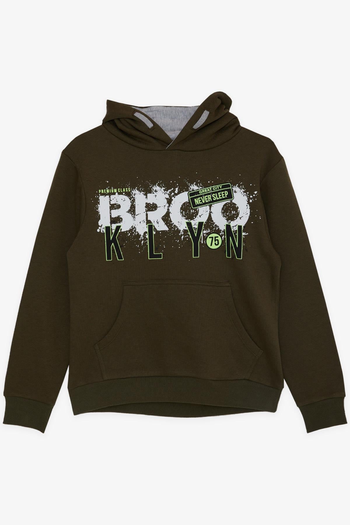 Breeze Erkek Çocuk Yazı Baskılı Sweatshirt Haki Yeşil (9-16 Yaş)