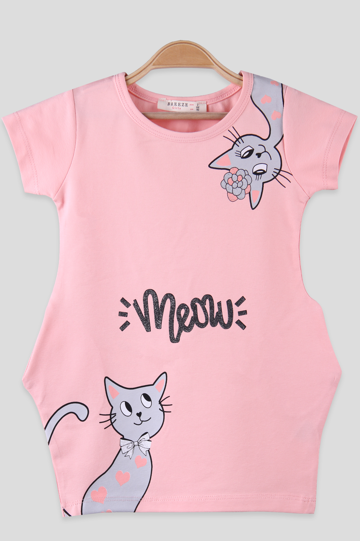 Breeze Kedi Baskılı Penye Elbise Somon (2-6 Yaş)