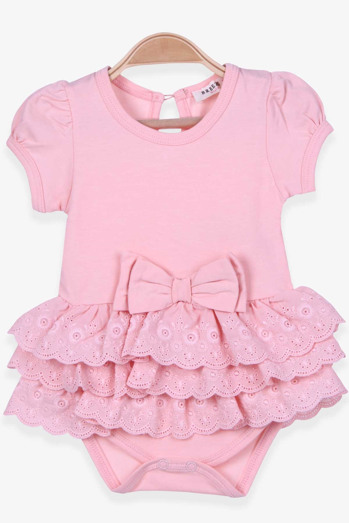 Breeze Kız Bebe Zıbın Elbise Dantelli Fiyonklu Somon (6 Ay-2 Yaş)