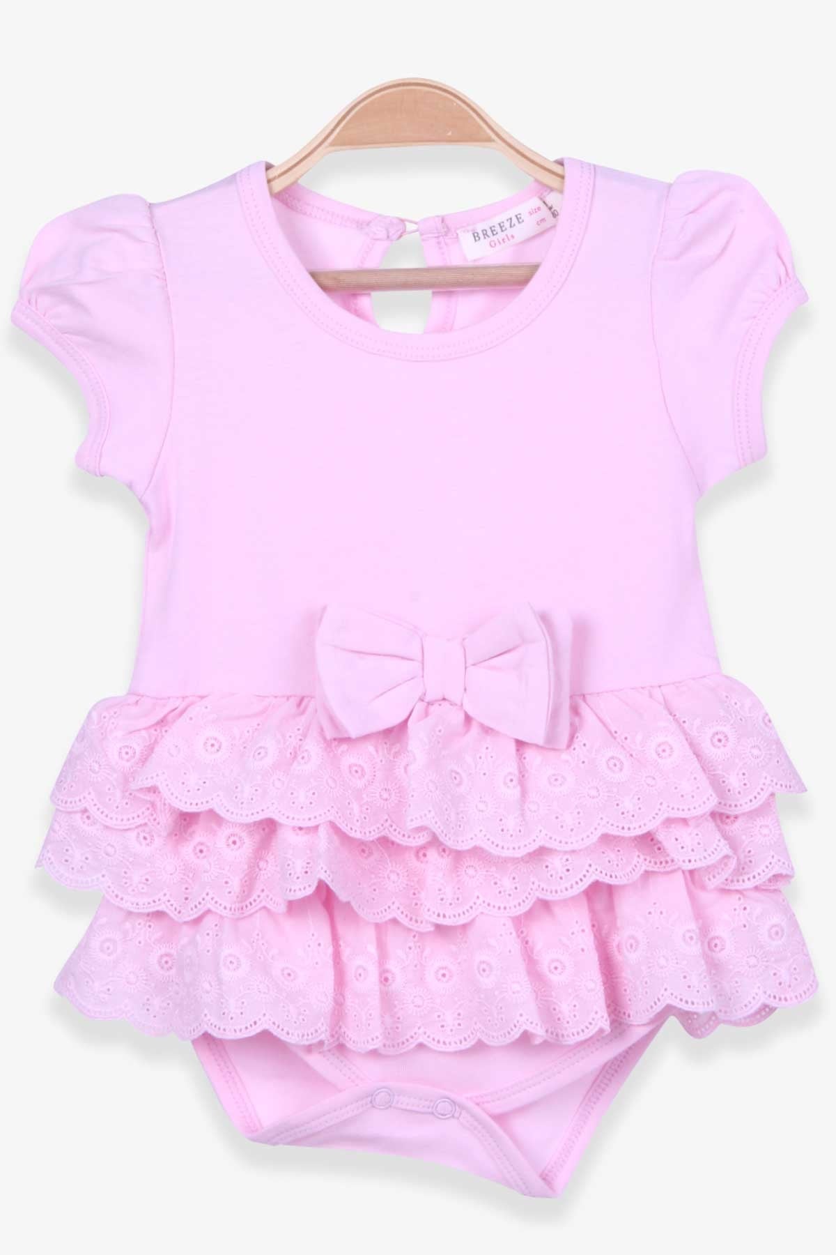 Breeze Kız Bebe Zıbın Elbise Dantelli Fiyonklu Pudra (6 Ay-2 Yaş)