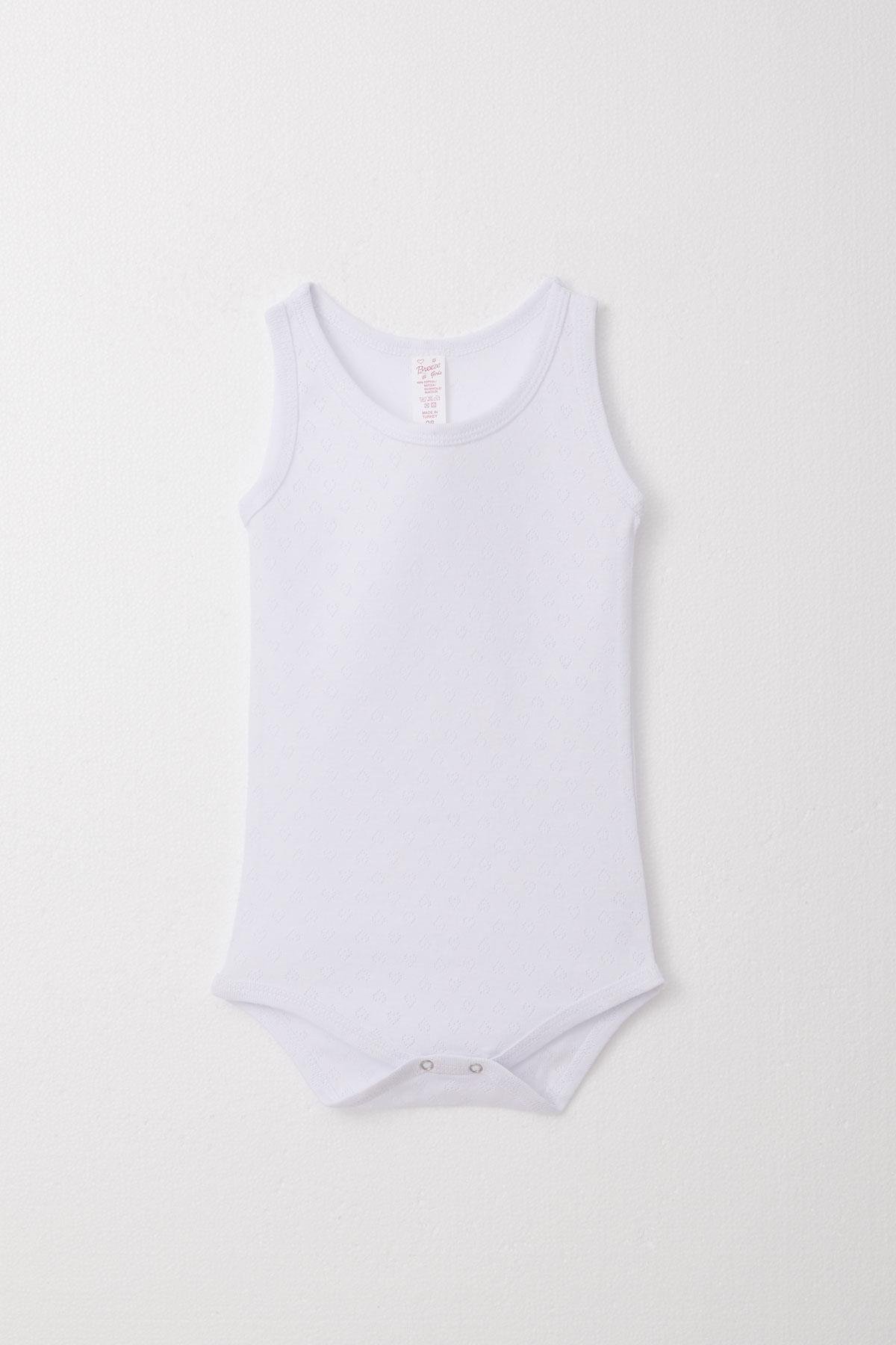 Breeze Kız Bebek Çıtçıtlı Atlet Zıbın Body Jakarlı Kalp Desenli Beyaz (9 Ay-3 Yaş)