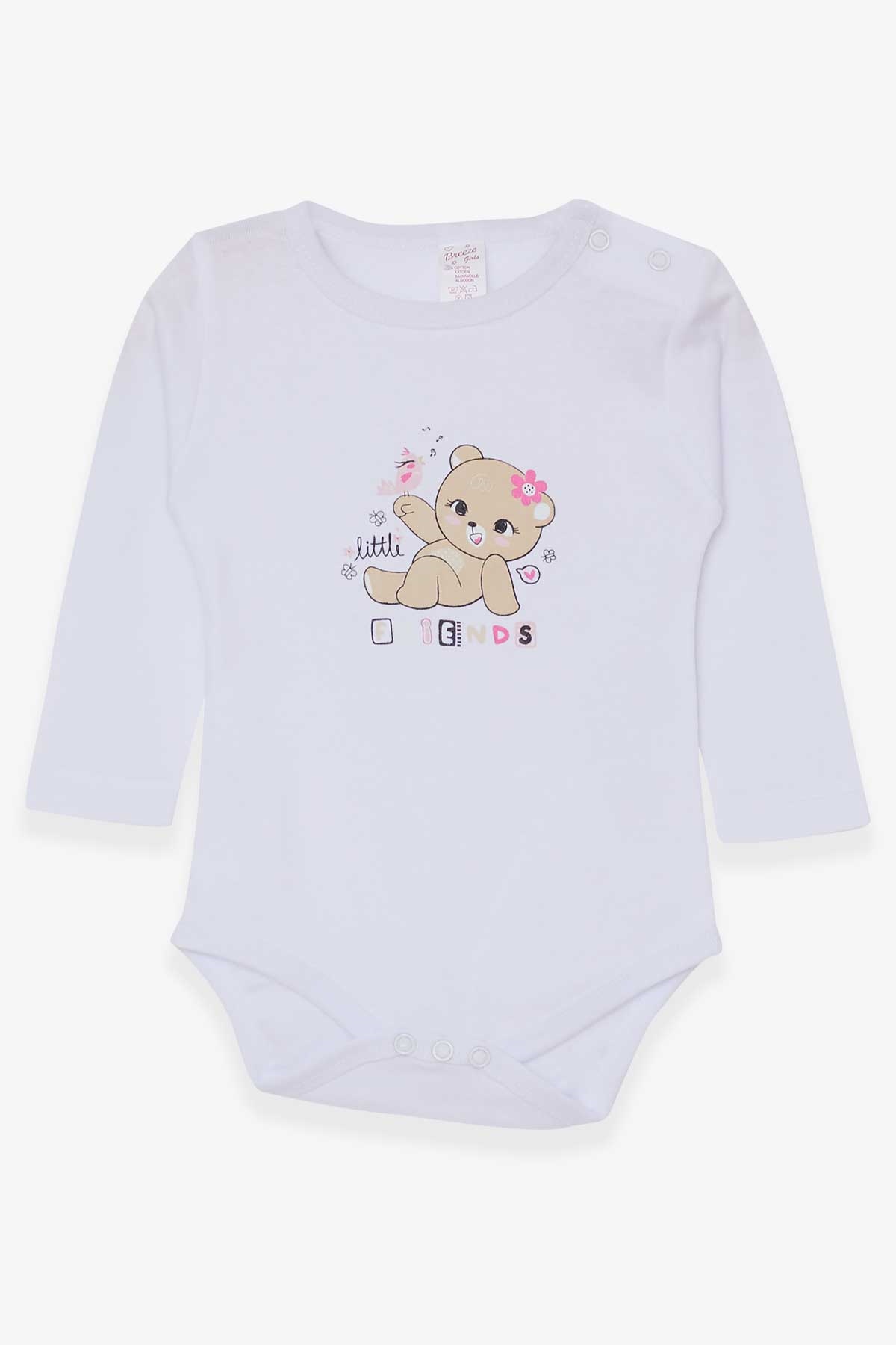 Breeze Kız Bebek Çıtçıtlı Body Ayıcık Baskılı Beyaz (9 Ay-3 Yaş)