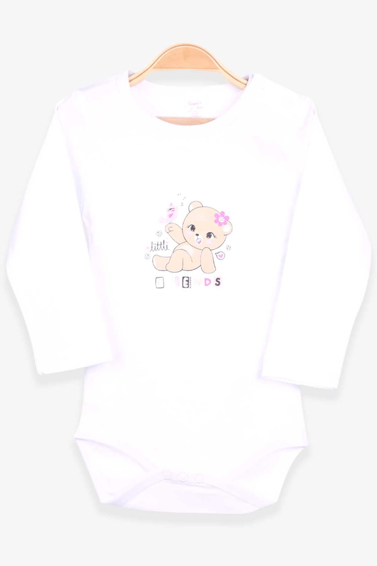 Breeze Kız Bebek Çıtçıtlı Body Ayıcık Baskılı Beyaz (9 Ay-3 Yaş)