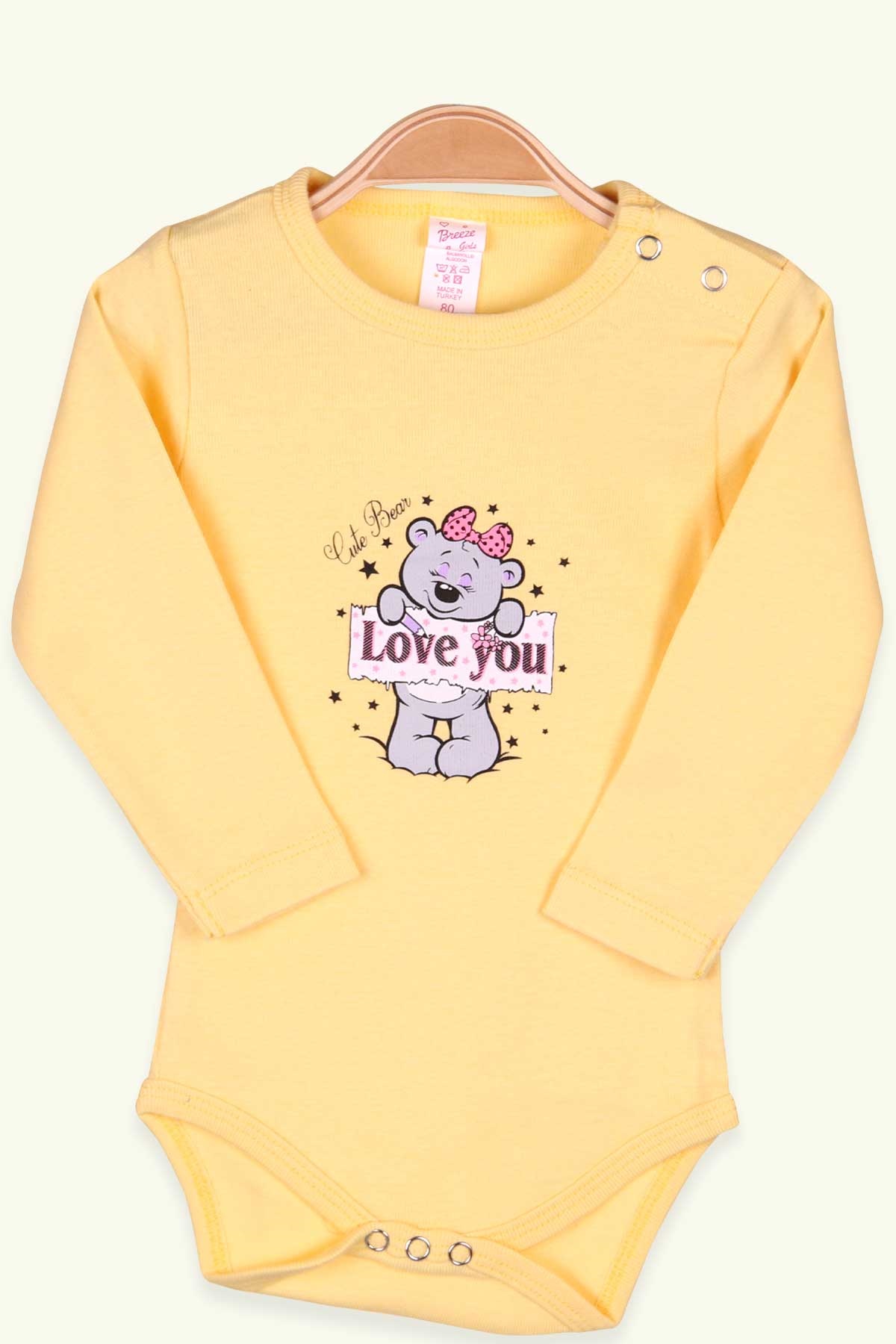 Breeze Kız Bebek Çıtçıtlı Body Ayıcıklı Baskılı Sarı (9 Ay-3 Yaş)