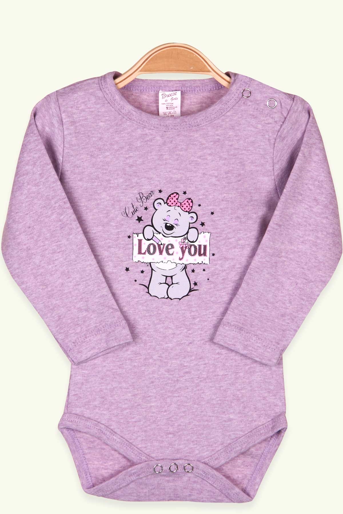 Breeze Kız Bebek Çıtçıtlı Body Ayıcıklı Baskılı Lila (9 Ay-3 Yaş)