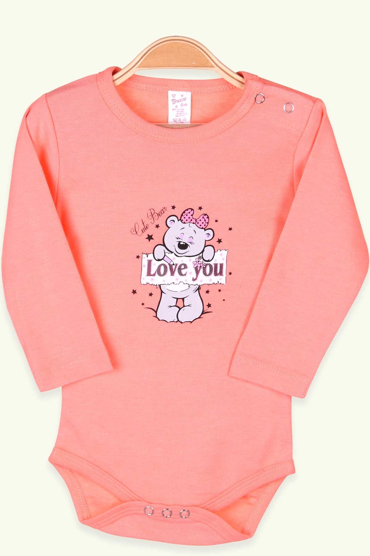Breeze Kız Bebek Çıtçıtlı Body Ayıcıklı Baskılı Somon (9 Ay-3 Yaş)