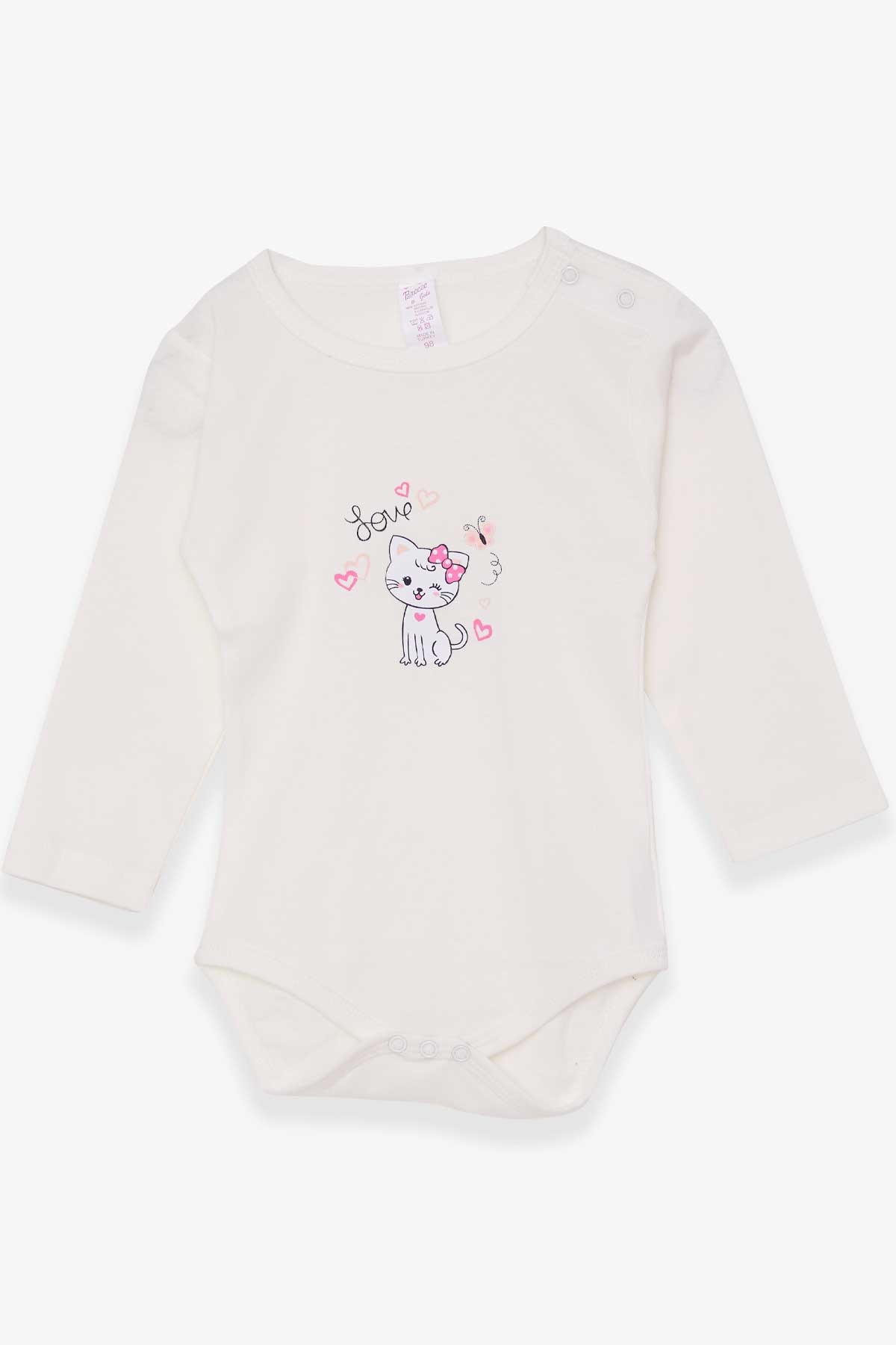 Breeze Kız Bebek Çıtçıtlı Body Baskılı Kedili Ekru (9 Ay-3 Yaş)