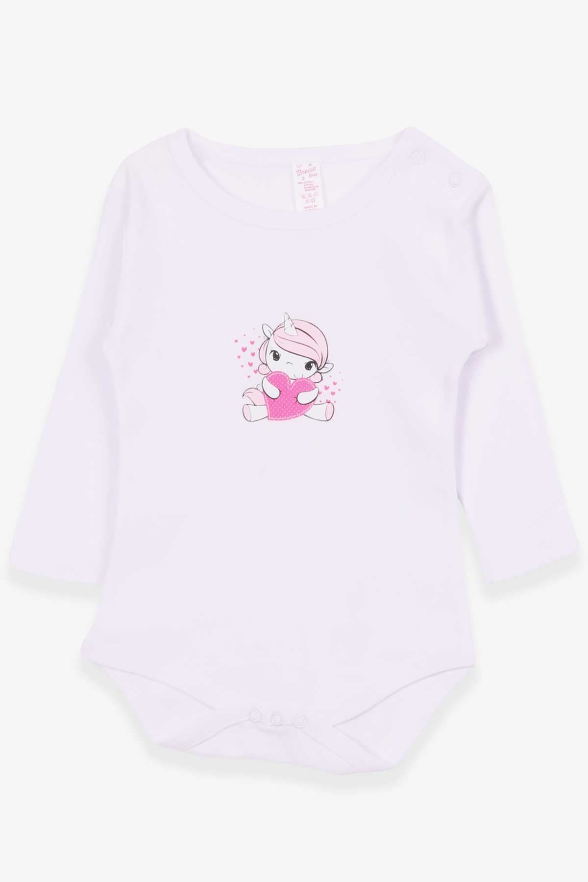 Breeze Kız Bebek Çıtçıtlı Body Bebek Unicorn Baskılı Beyaz (9 Ay-3 Yaş)