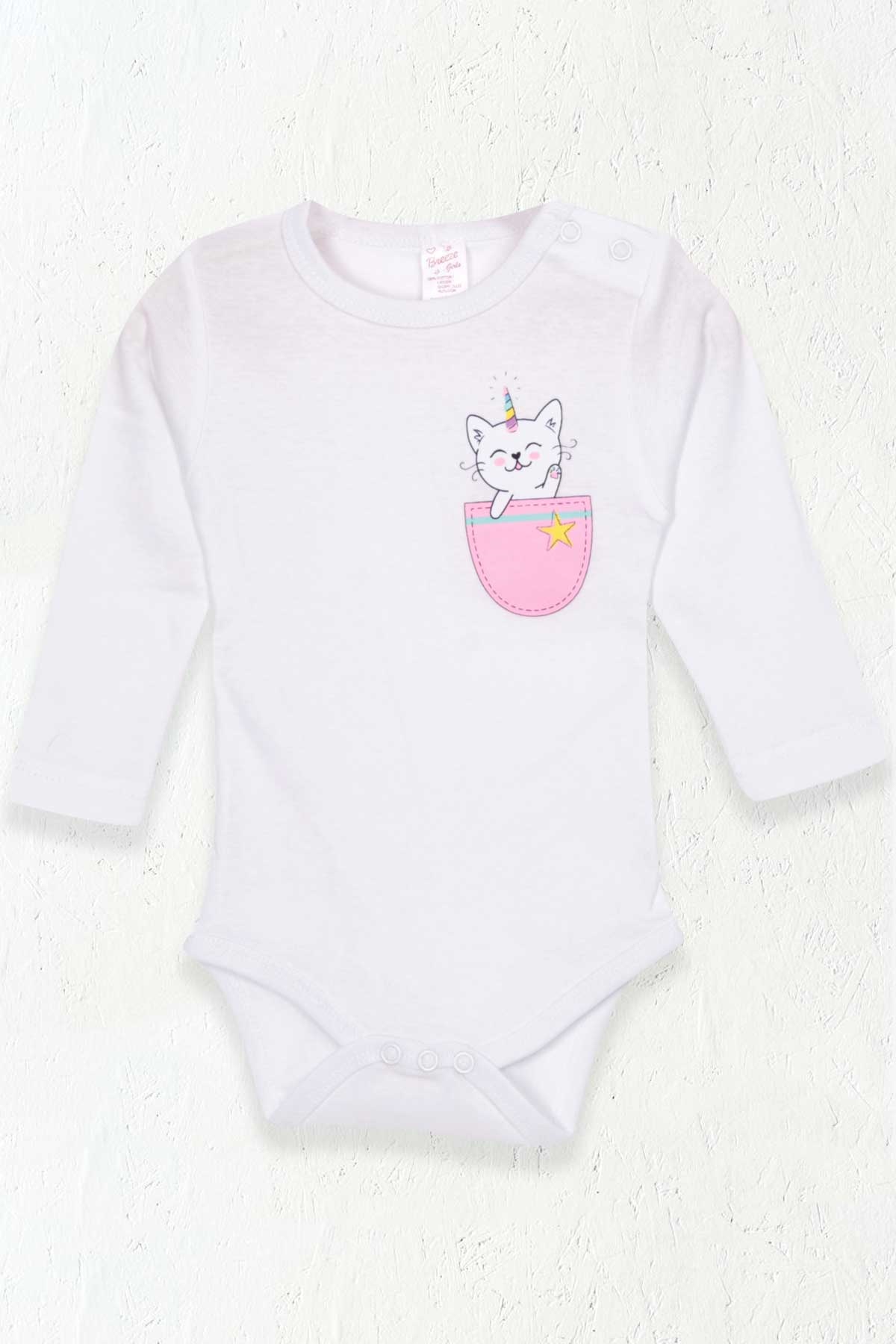 Breeze Kız Bebek Çıtçıtlı Body Caticorn Baskılı Beyaz (9 Ay-3 Yaş)
