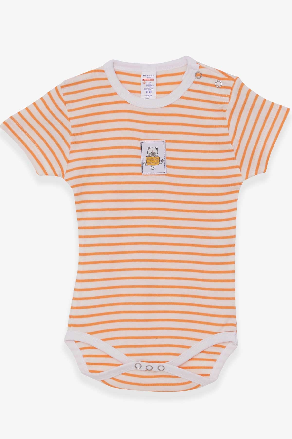 Breeze Kız Bebek Çıtçıtlı Body Çizgili Kedicik Baskılı Turuncu (9 Ay-3 Yaş)