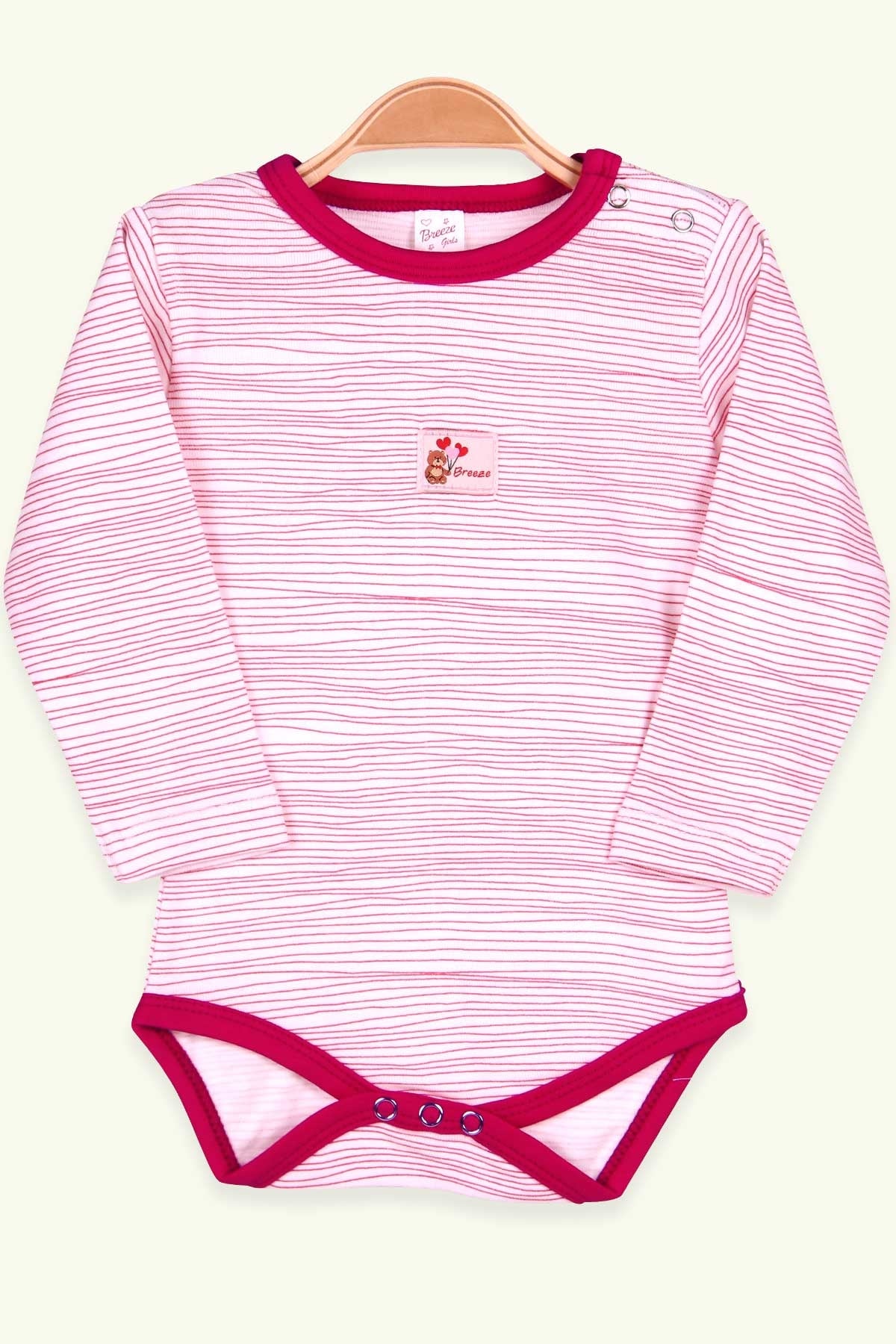 Breeze Kız Bebek Çıtçıtlı Body Çizgili Fuşya (9 Ay-3 Yaş)