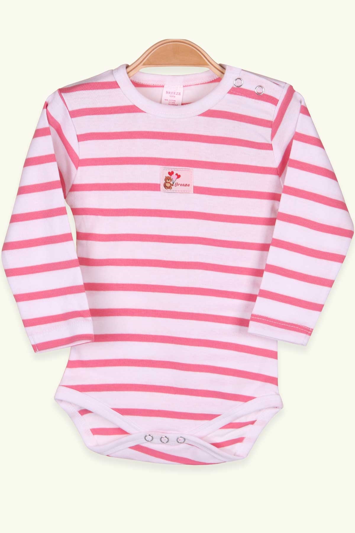 Breeze Kız Bebek Çıtçıtlı Body Çizgili Ekru (9 Ay-3 Yaş)