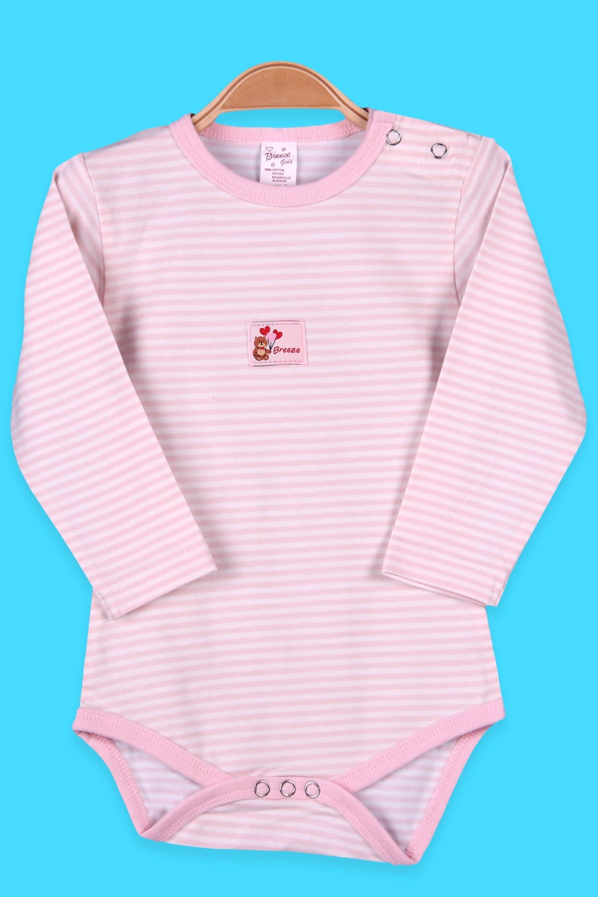 Breeze Kız Bebek Çıtçıtlı Body Çizgili Pudra (9 Ay-3 Yaş)