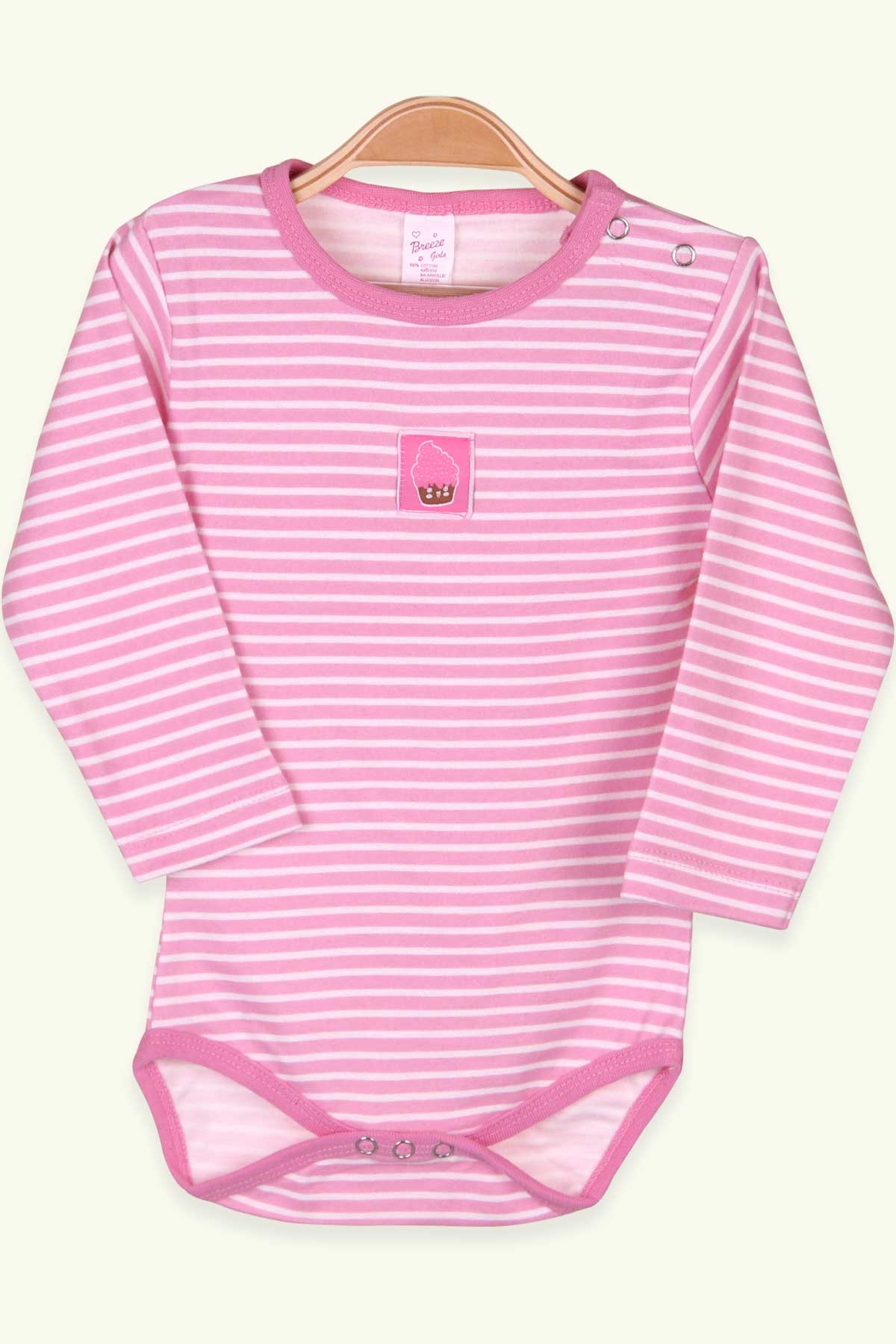Breeze Kız Bebek Çıtçıtlı Body Çizgili Pembe (9 Ay-3 Yaş)