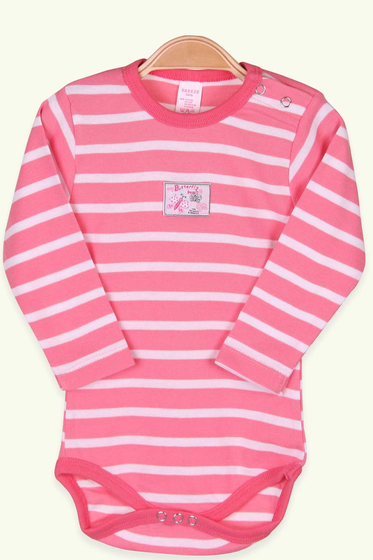 Breeze Kız Bebek Çıtçıtlı Body Çizgili Mercan (9 Ay-3 Yaş)
