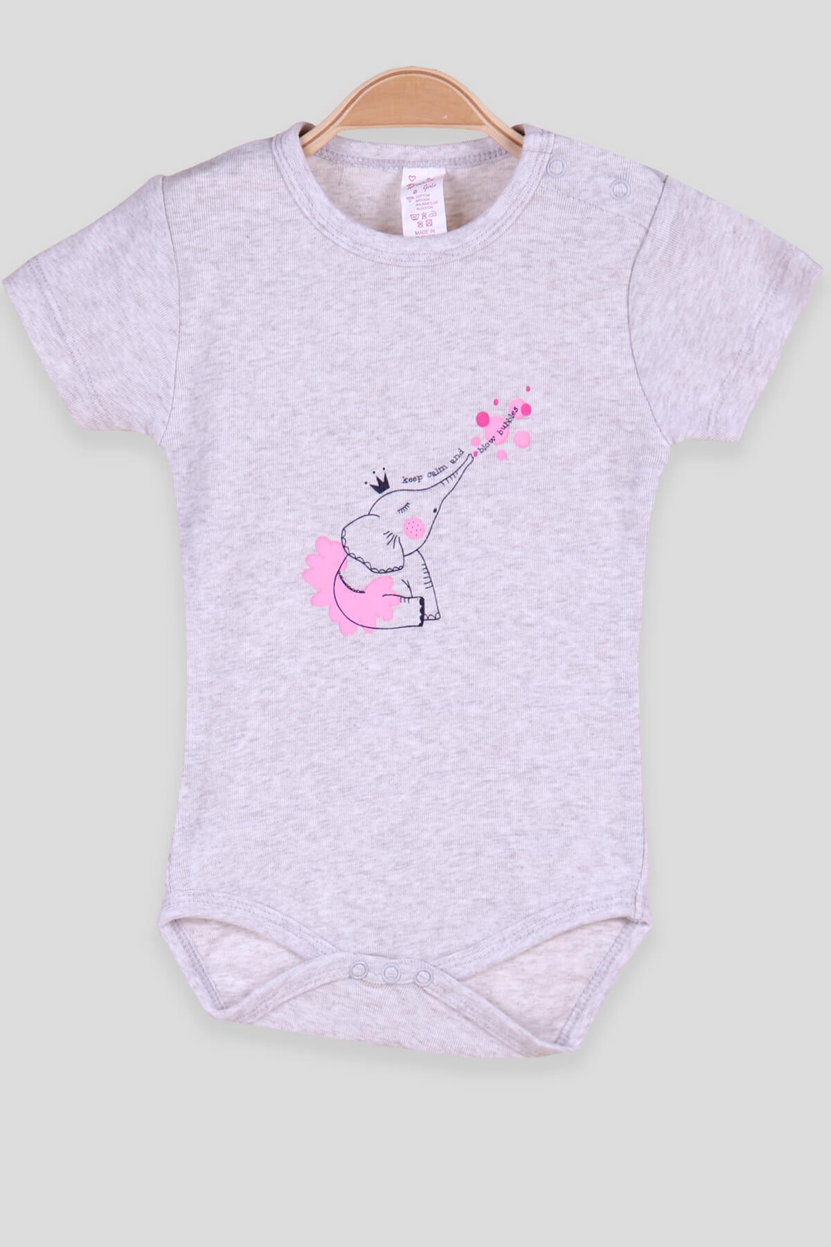 Breeze Kız Bebek Çıtçıtlı Body Fil Baskılı Gri (9 Ay-3 Yaş)