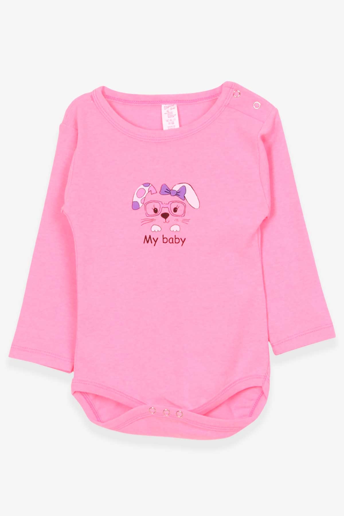 Breeze Kız Bebek Çıtçıtlı Body Gözlüklü Kedicik Baskılı Neon Pembe (9 Ay-3 Yaş)