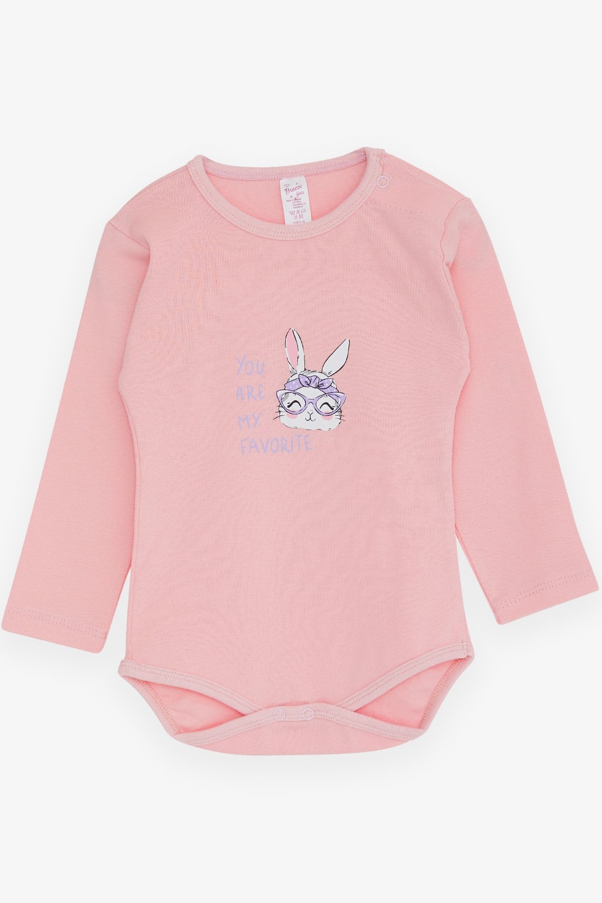Breeze Kız Bebek Çıtçıtlı Body Gözlüklü Tavşancık Baskılı Pudra (9 Ay-2 Yaş)