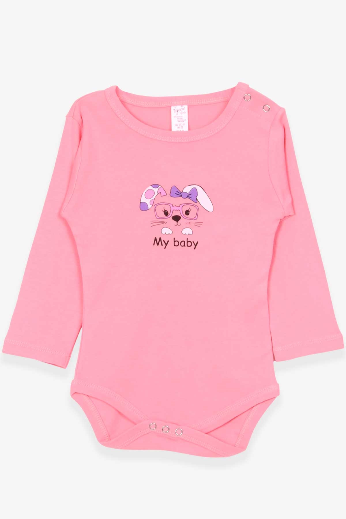 Breeze Kız Bebek Çıtçıtlı Body Gözlüklü Kedicik Baskılı Gülkurusu (9 Ay-3 Yaş)