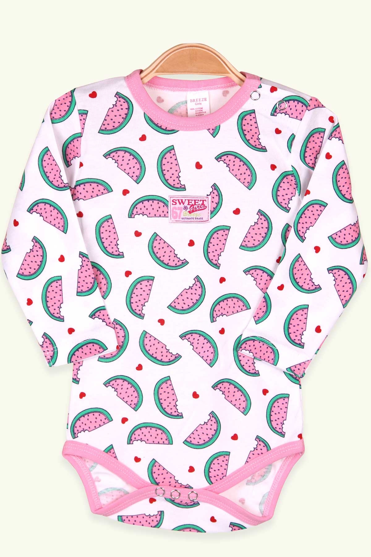 Breeze Kız Bebek Çıtçıtlı Body Karpuz Baskılı Beyaz (9 Ay-3 Yaş)