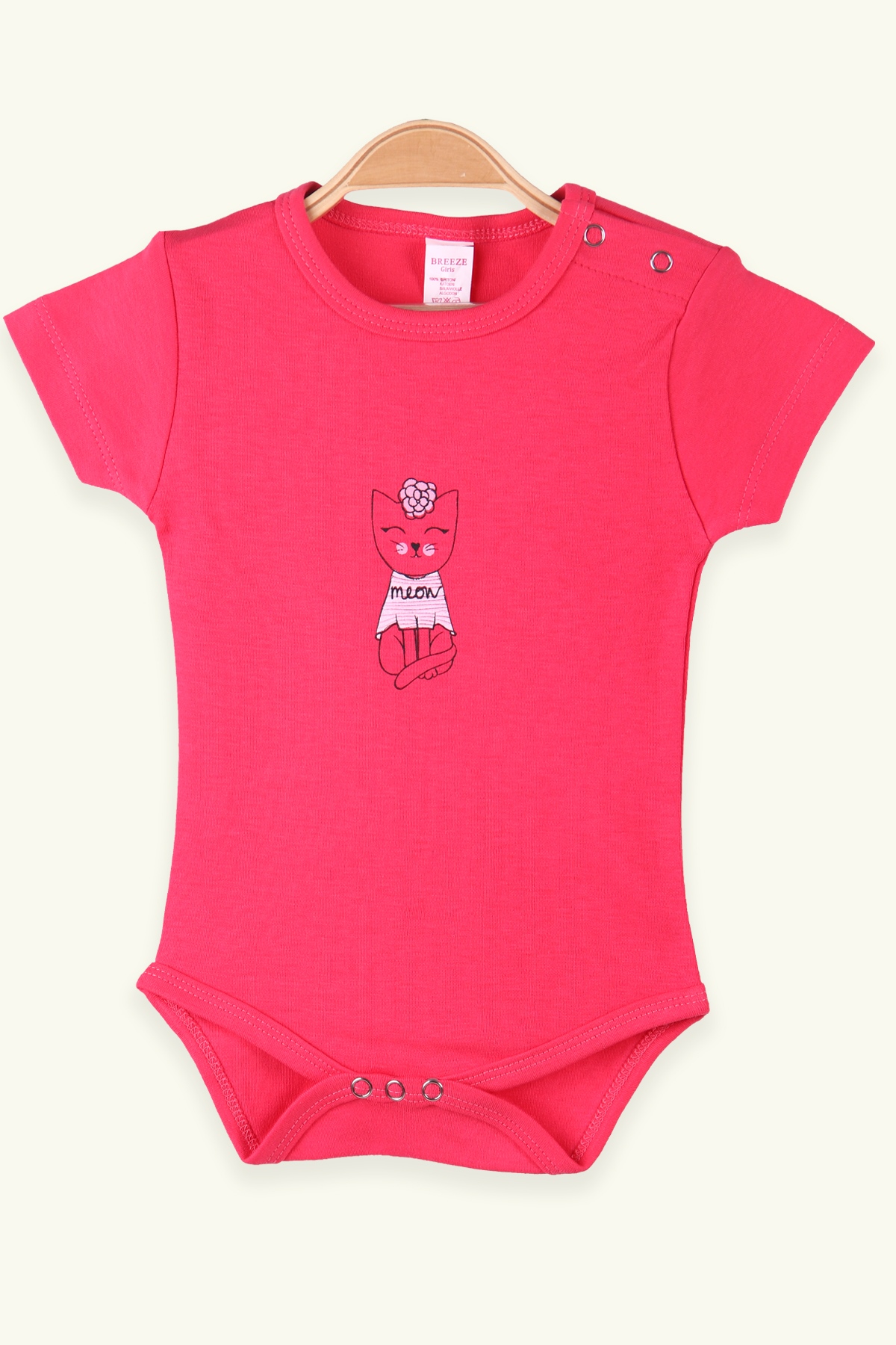 Breeze Kız Bebek Çıtçıtlı Body Kedi Baskılı Fuşya (9 Ay-3 Yaş)