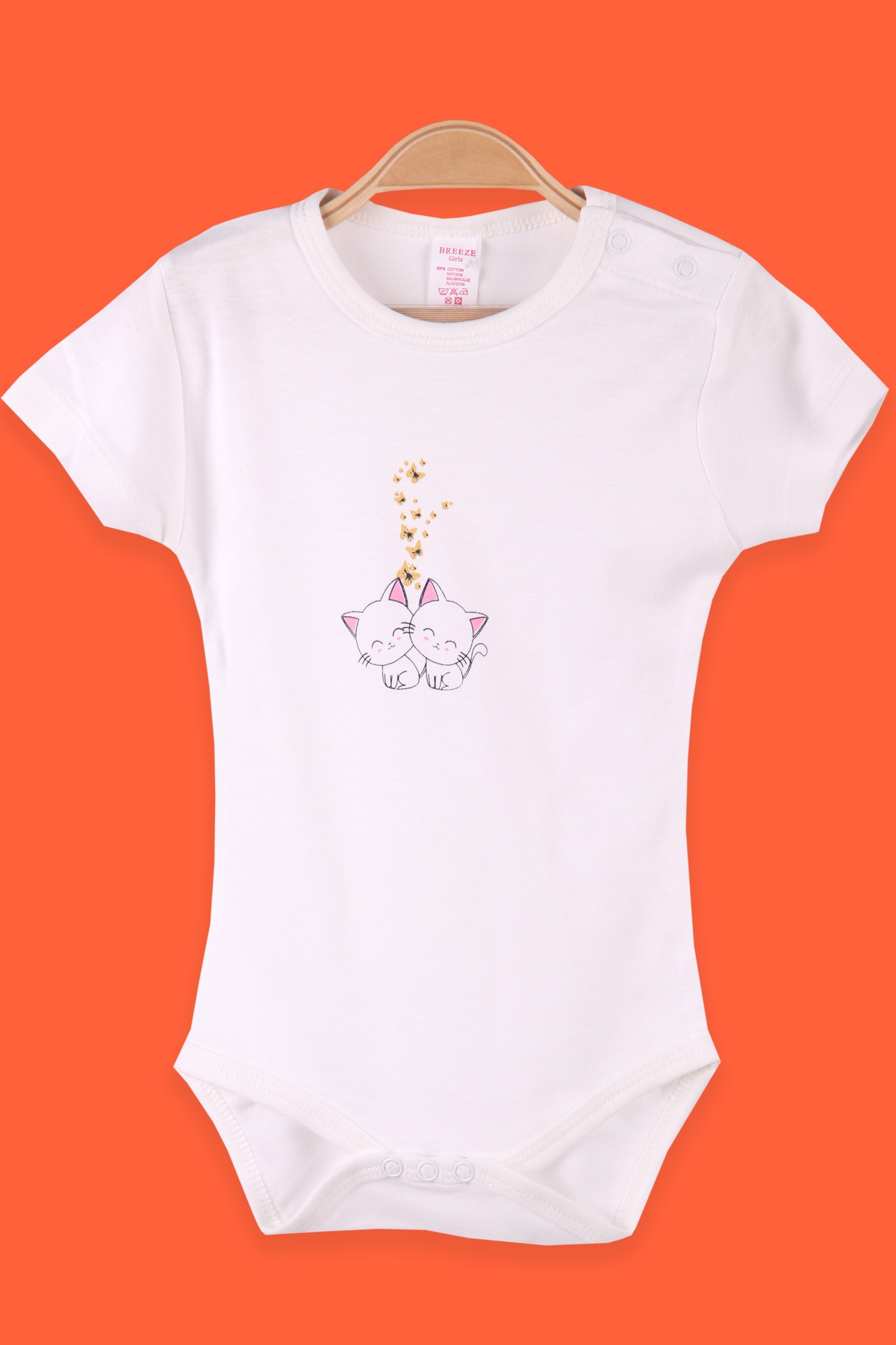 Breeze Kız Bebek Çıtçıtlı Body Kedi Baskılı Ekru (9 Ay-3 Yaş)