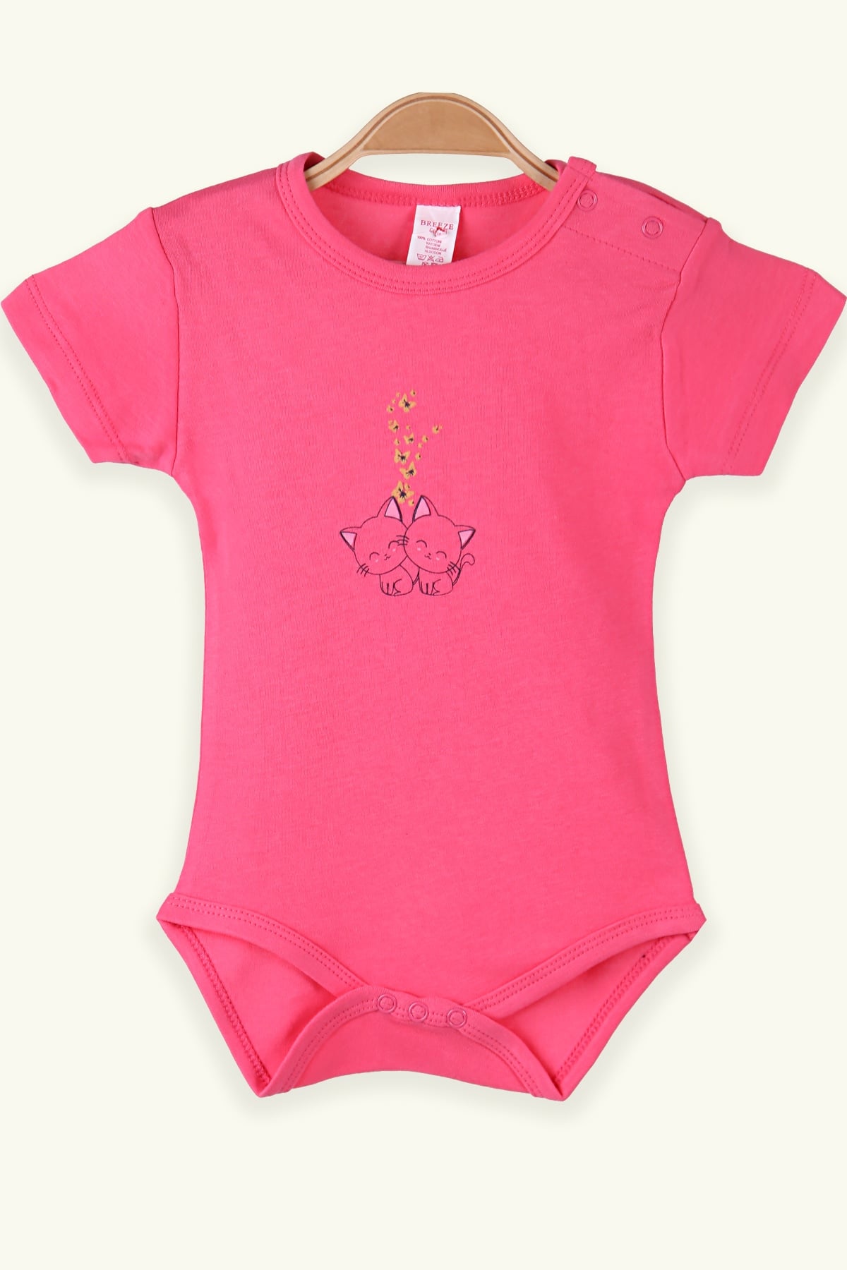 Breeze Kız Bebek Çıtçıtlı Body Kedi Baskılı Pembe (9 Ay-3 Yaş)