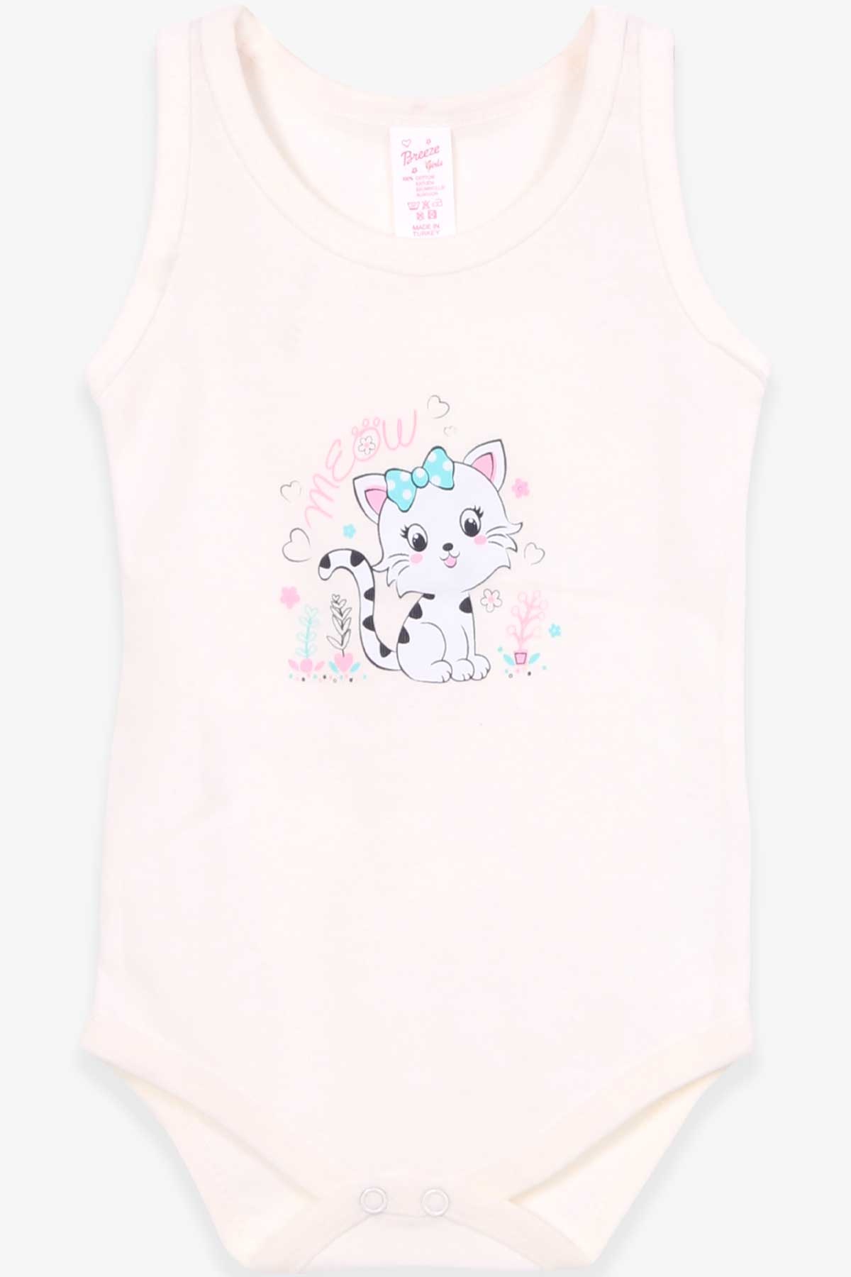 Breeze Kız Bebek Çıtçıtlı Body Kedicik Baskılı Ekru (9 Ay-3 Yaş)