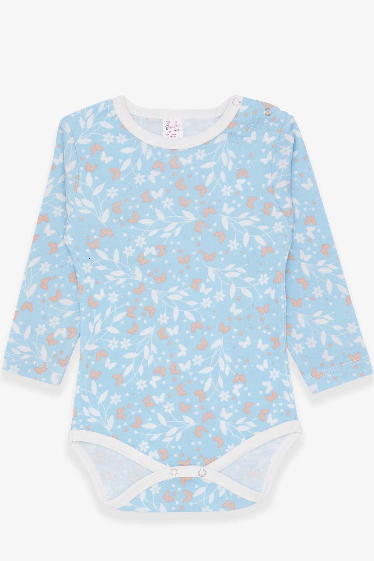 Breeze Kız Bebek Çıtçıtlı Body Kelebek Çiçek Desenli Açık Mavi (9 Ay-3 Yaş)