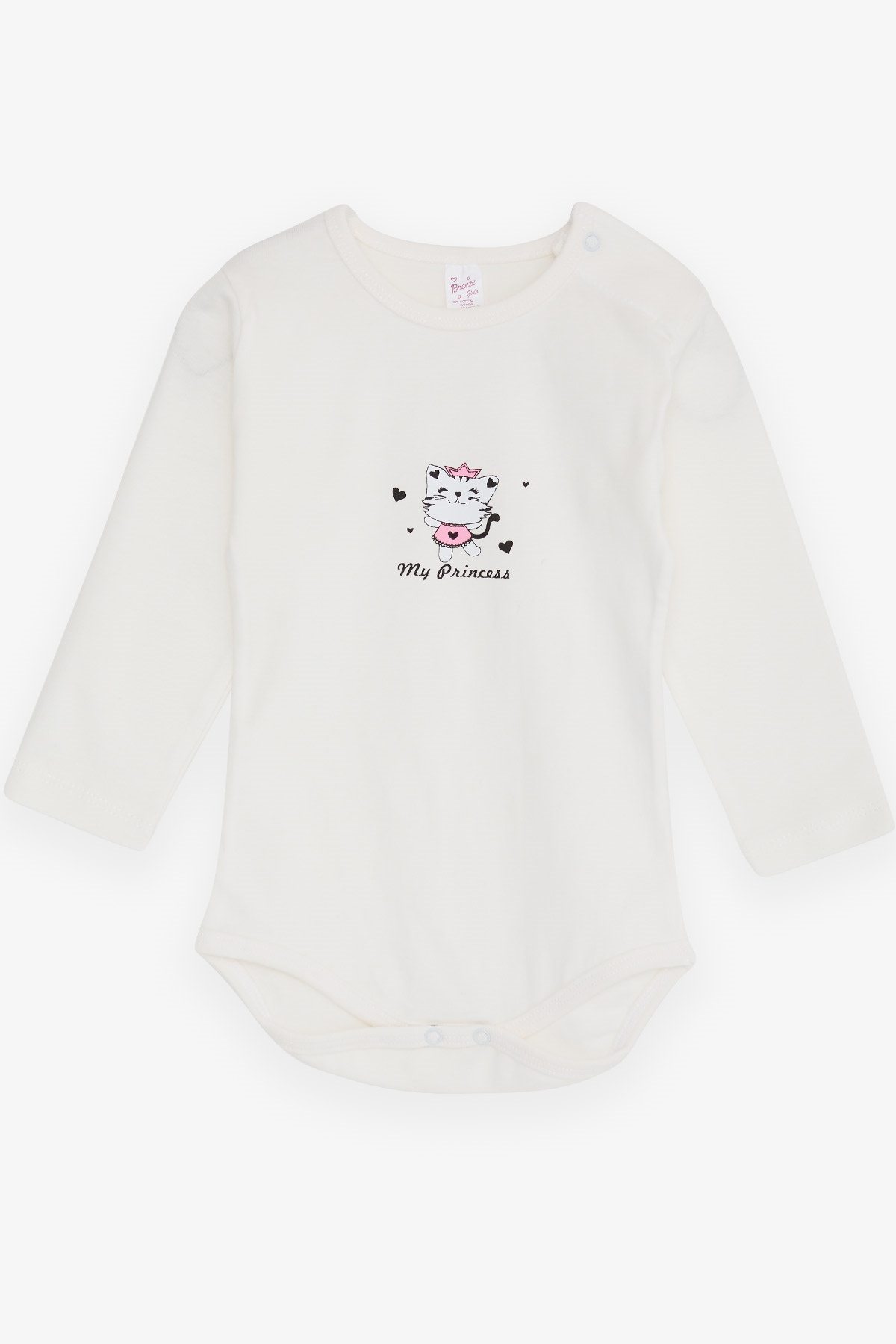 Breeze Kız Bebek Çıtçıtlı Body Prenses Kedicik Baskılı Ekru (9 Ay-3 Yaş)