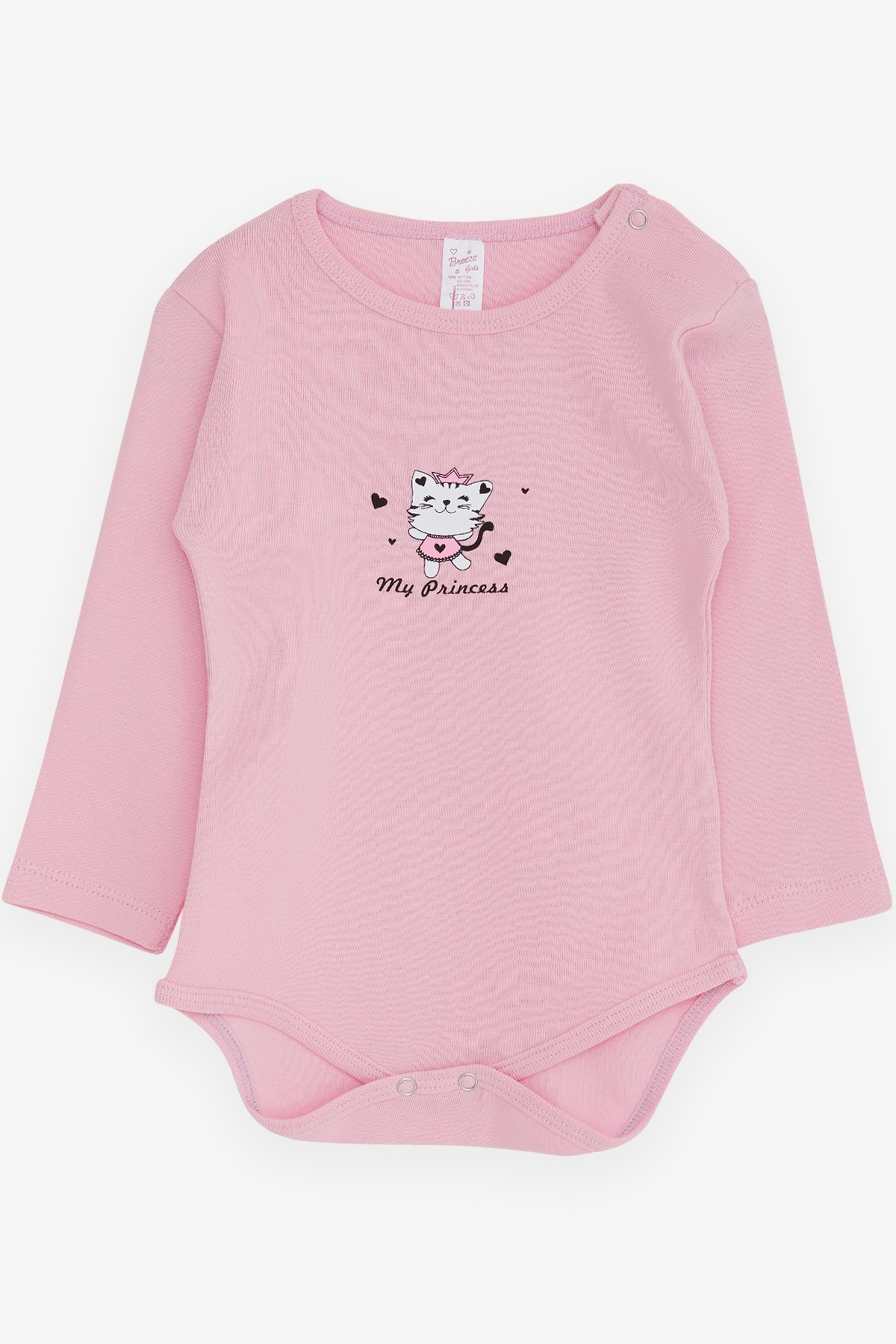 Breeze Kız Bebek Çıtçıtlı Body Prenses Kedicik Baskılı Pembe (9 Ay-3 Yaş)