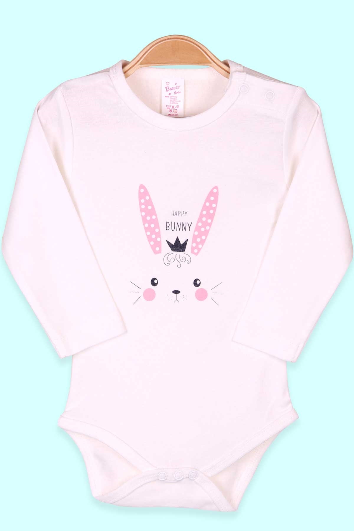 Breeze Kız Bebek Çıtçıtlı Body Tavşan Baskılı Beyaz (9 Ay-3 Yaş)