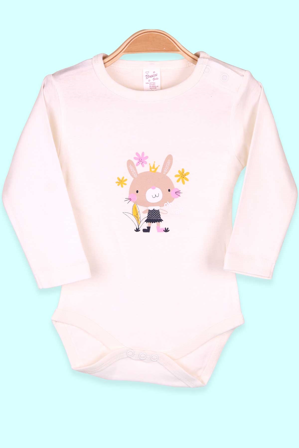 Breeze Kız Bebek Çıtçıtlı Body Tavşan Baskılı Ekru (9 Ay-3 Yaş)