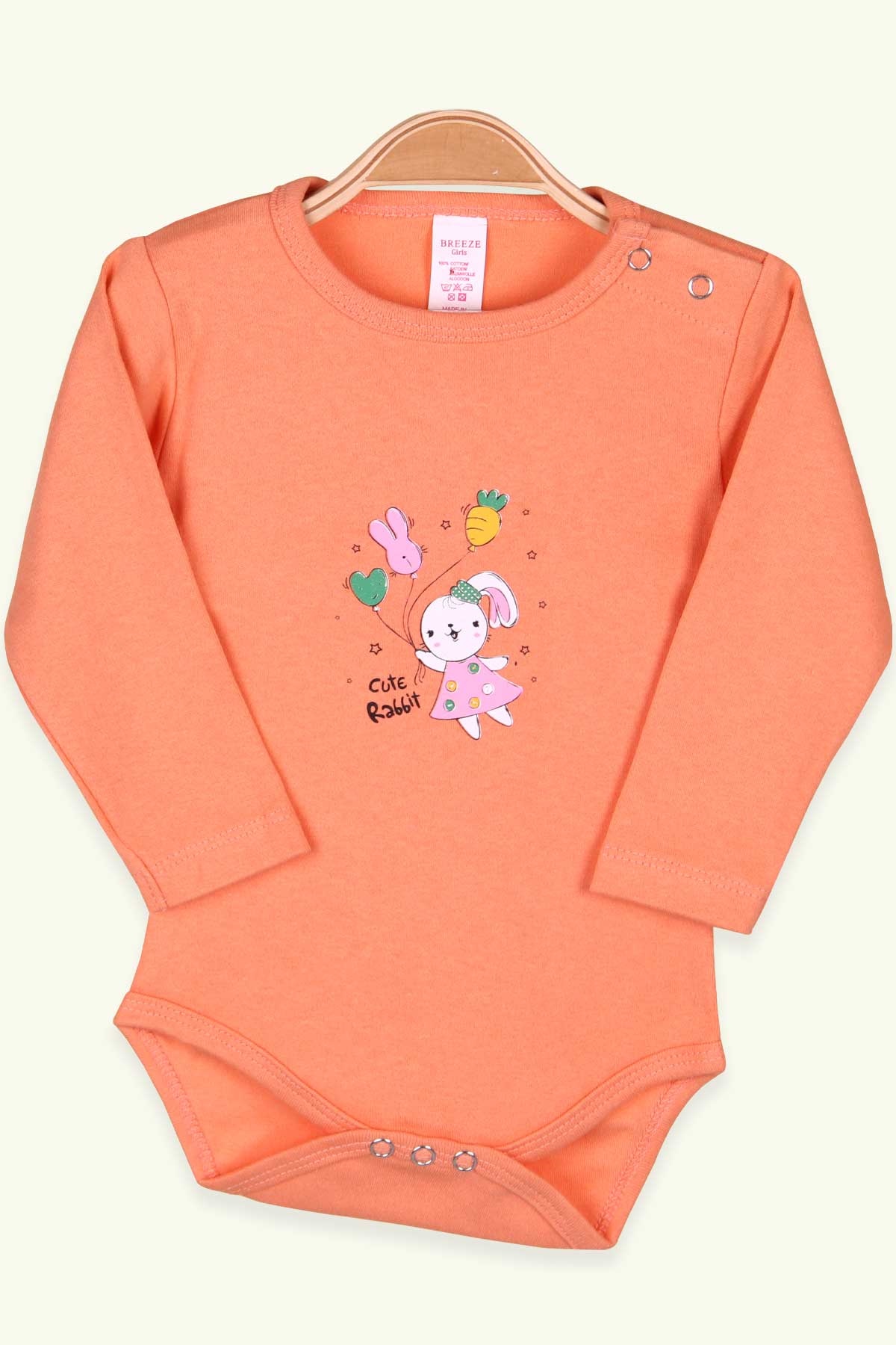 Breeze Kız Bebek Çıtçıtlı Body Tavşan Baskılı Turuncu (9 Ay-3 Yaş)