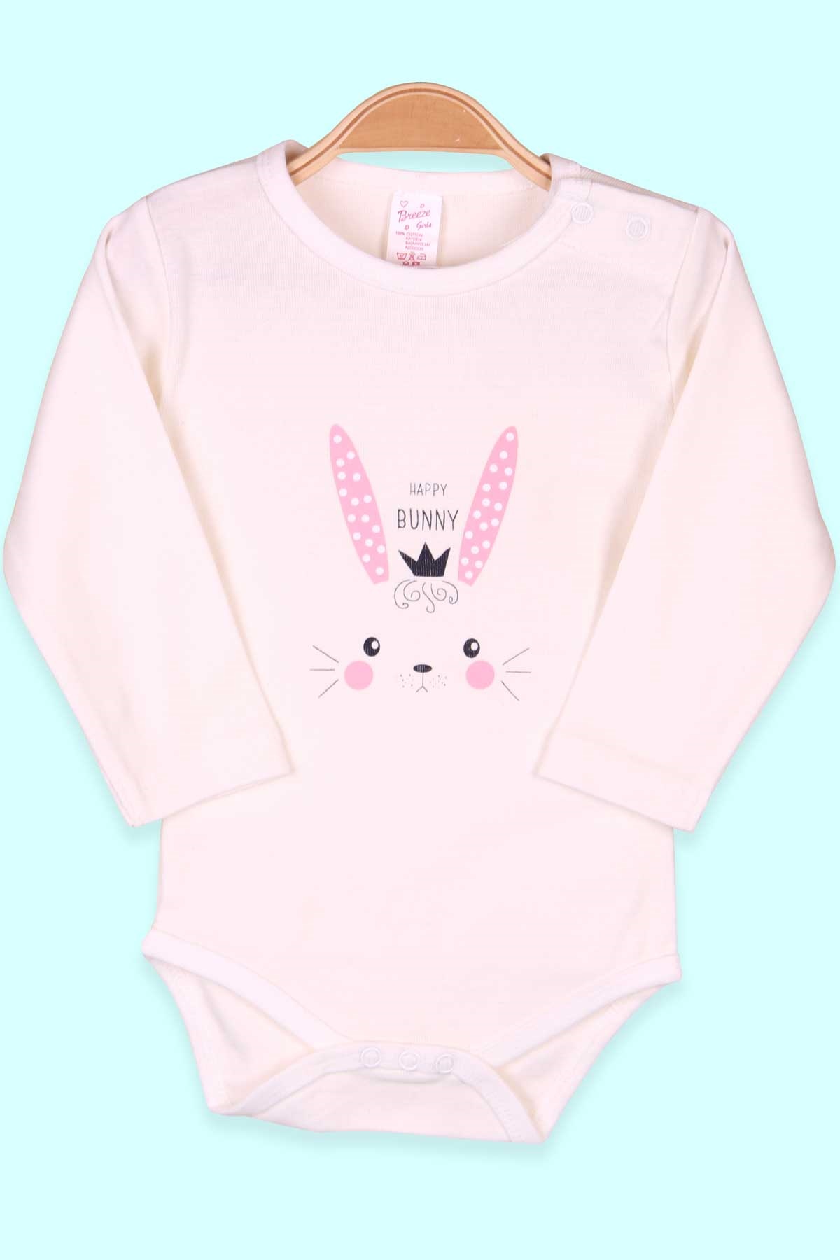 Breeze Kız Bebek Çıtçıtlı Body Tavşan Baskılı Ekru (9 Ay-3 Yaş)