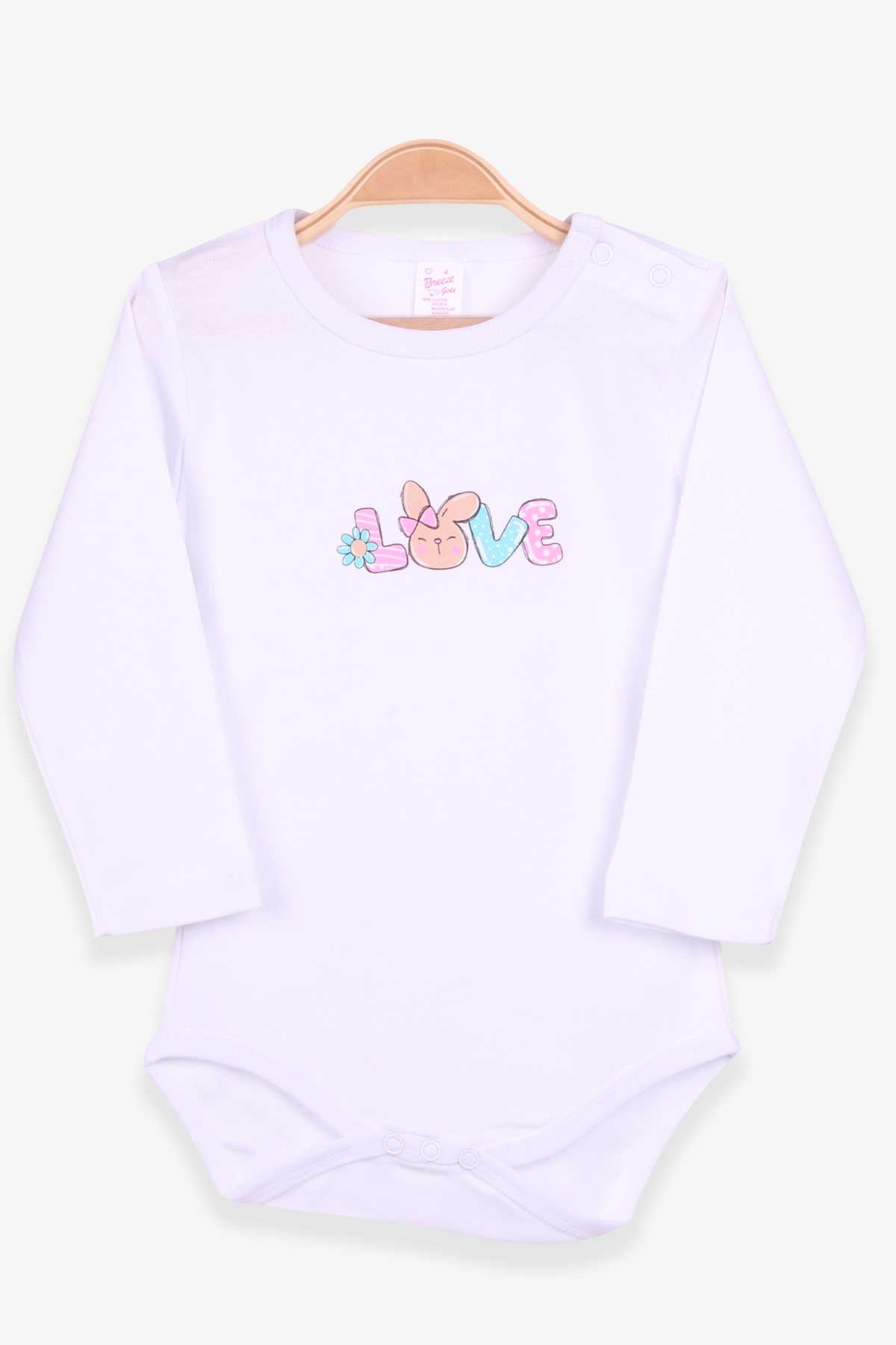 Breeze Kız Bebek Çıtçıtlı Body Tavşancık Baskılı Beyaz (9 Ay-3 Yaş)