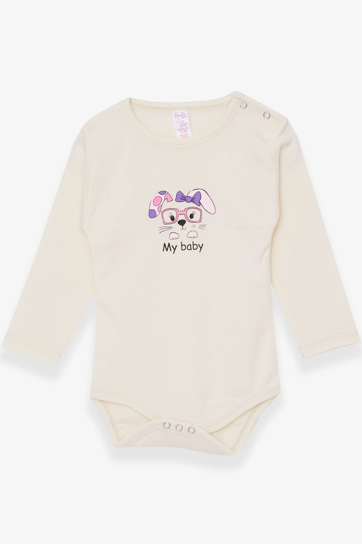 Breeze Kız Bebek Çıtçıtlı Body Tavşancık Baskılı Krem (9 Ay-3 Yaş)