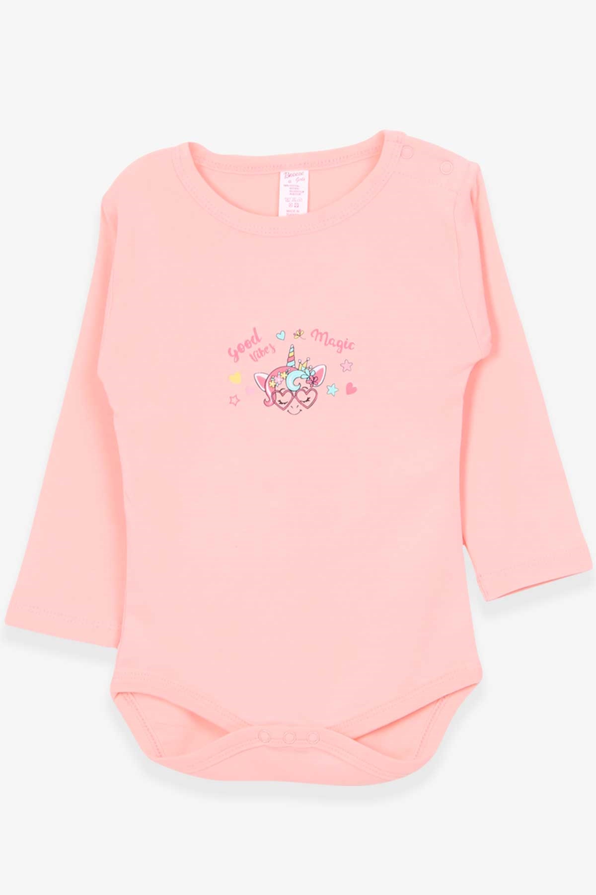 Breeze Kız Bebek Çıtçıtlı Body Unicorn Baskılı Somon (9 Ay-3 Yaş)