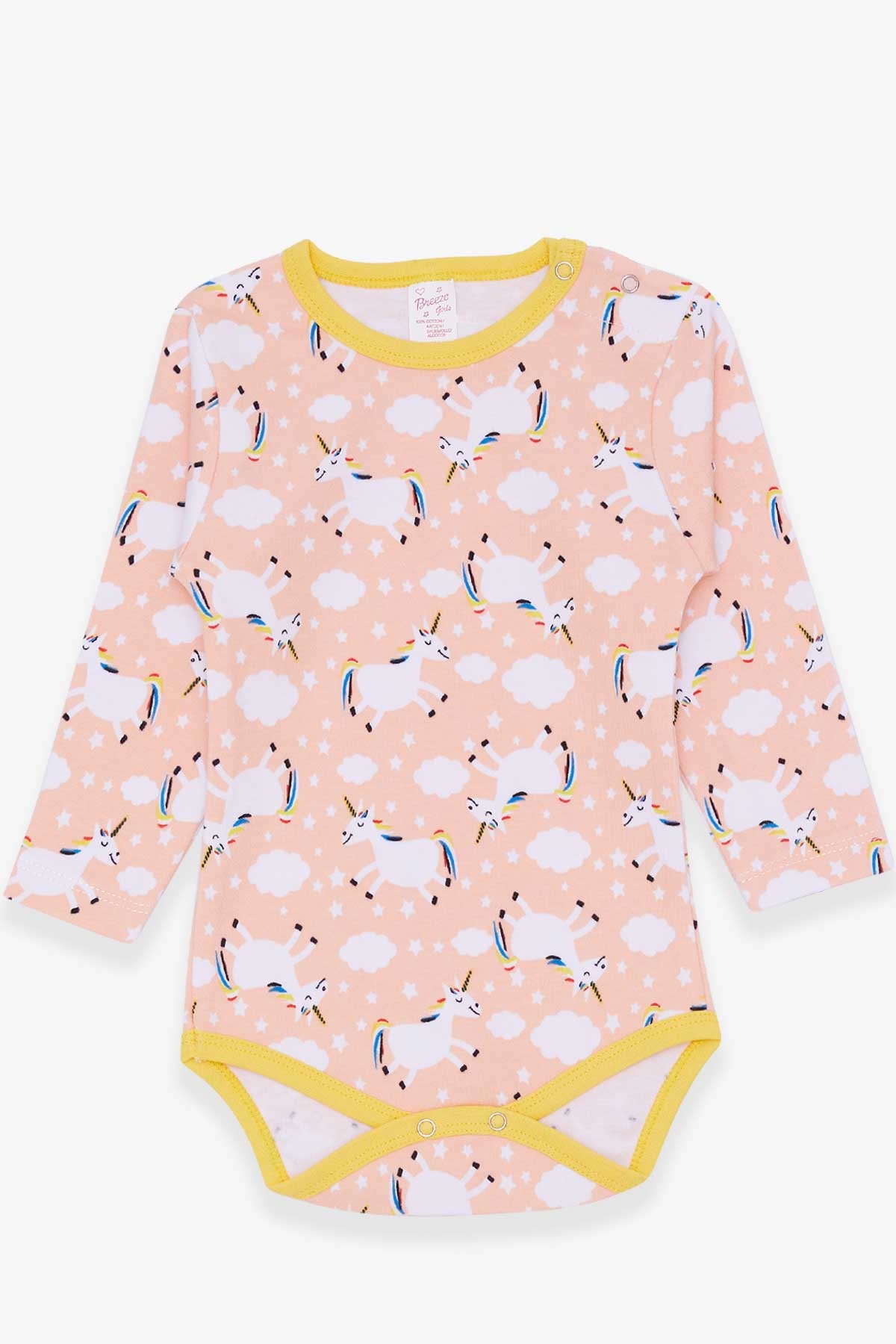 Breeze Kız Bebek Çıtçıtlı Body Unicorn Desenli Somon (9 Ay-3 Yaş)